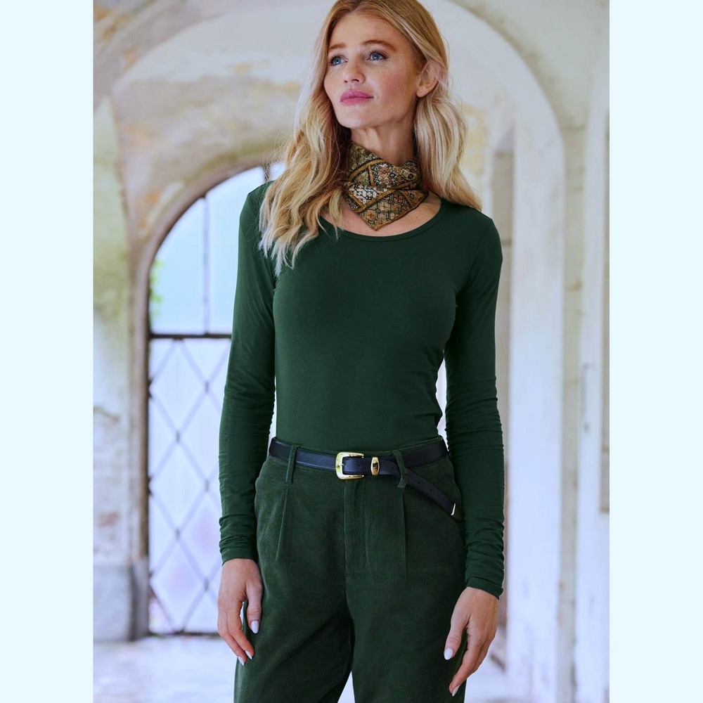 NEW Peruvian Connection Pine Layering Tee XS Pima Cotton Lycra Green Scoop Neck